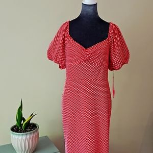 NWT - Betsey Johnson Polka Dot Sheath Dress w/ Puff Sleeves - Retro/Pin-up/50s